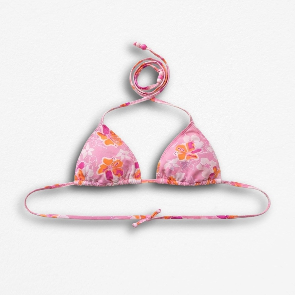 Joe Boxer Pink Hibiscus Floral Triangle Bikini Top Y2K Tropical XL